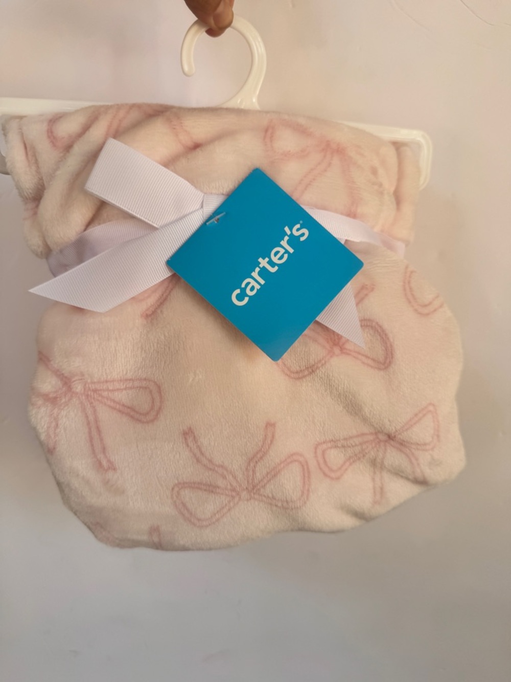 NWT Carter's NoJo Pink Bow-Print Plush Baby security Blanket Lovey 30” x 40”